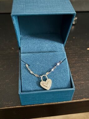 Heart Lock Pendant Necklace in Silver - Sparkling Pavé Accent